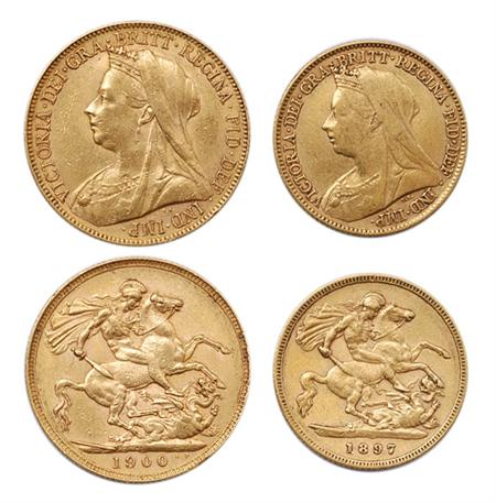 Lot image - Great Britain, Gold Sovereigns, 1893 to 1901