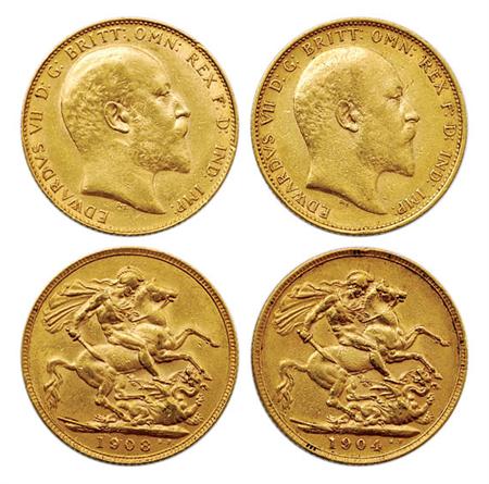 Lot image - Great Britain, Gold Sovereigns, 1902 to 1910
