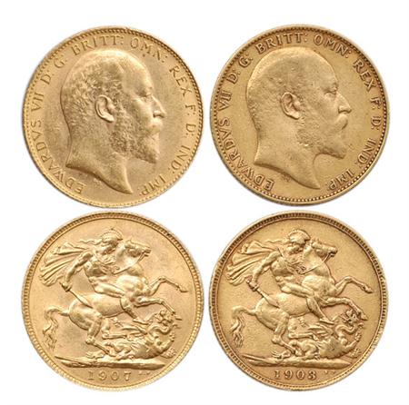 Lot image - Great Britain, Gold Sovereigns, 1903 to 1910