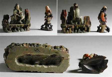Lot image - Two Chinese Soapstone Figural Carvings