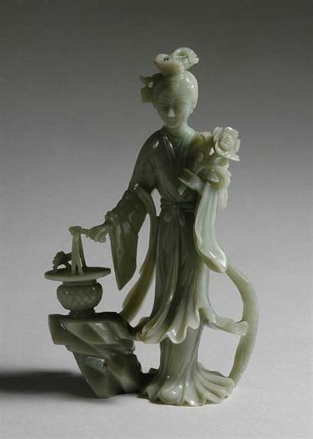 Lot image - Chinese Jade Figure of a Maiden