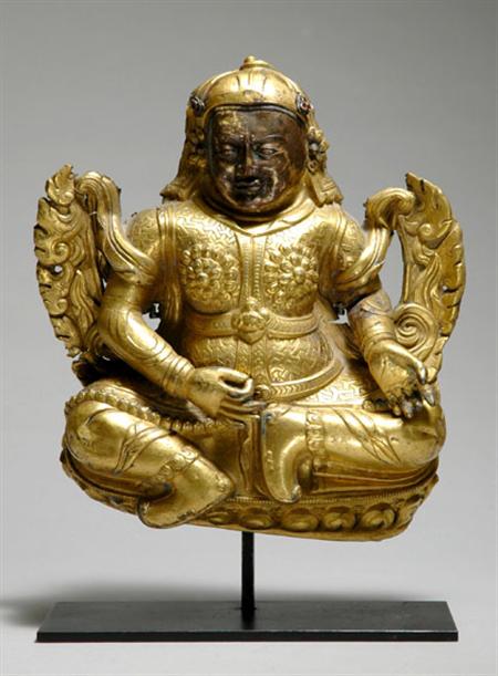 Lot image - Sino Tibetan Gilt Hammered Bronze Guardian