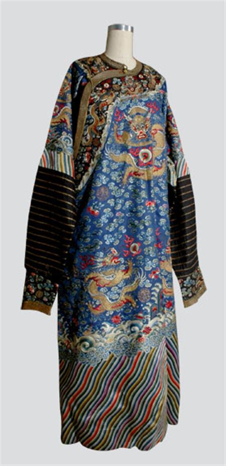 Lot image - Chinese Embroidered Blue Silk Dragon Robe