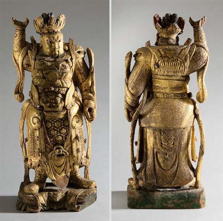 Lot image - Chinese Gilt-Wood Buddhist Figure of a Guardian