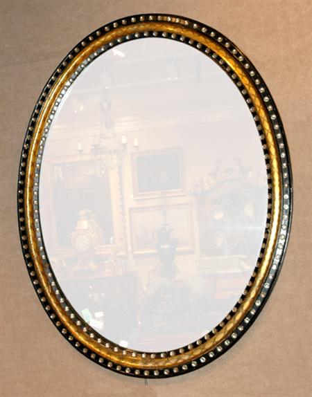 Lot image - George III Black Painted and Gilt Decorated Mirror