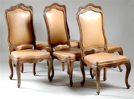 Lot image - Set of Nine Italian Rococo Style Walnut Dining Chairs
