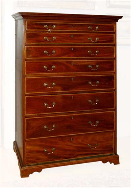 Lot image - George III Inlaid Mahogany Tall Chest of Drawers