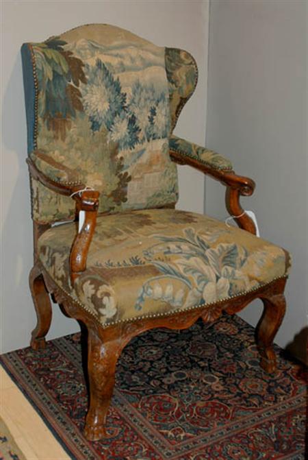 Lot image - Provincial Louis XV Walnut Fauteuil a LOreille