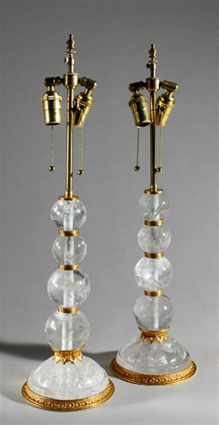 Lot image - Pair of Louis XVI Style Gilt-Bronze and Rock Crystal Lamps