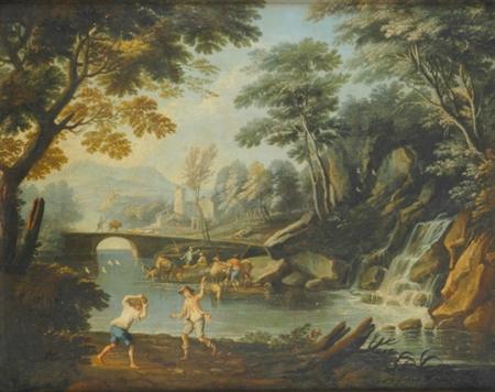 Lot image - Flemish School 17th Century River Landscape with Figures