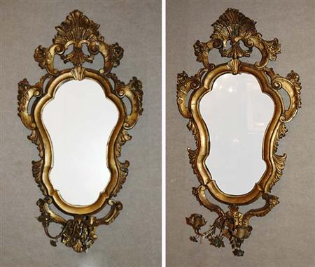 Lot image - Pair of Continental Rococo Style Gilt-Wood Girandole Mirrors