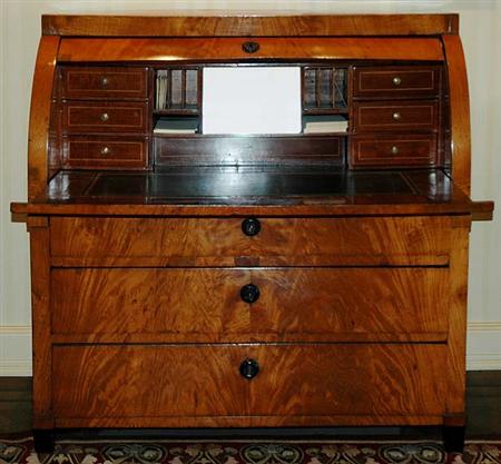 Lot image - Biedermeier Bleached Mahogany Roll Top Desk