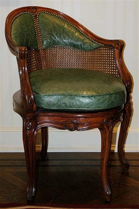 Lot image - Louis XV Style Beechwood and Caned Fauteuil de Bureau