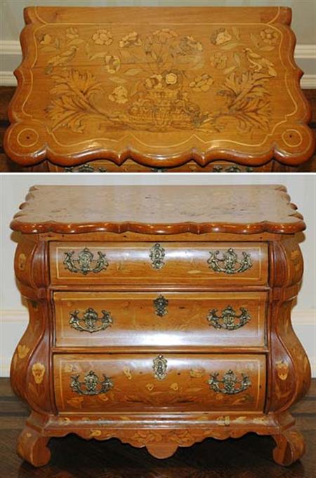Lot image - Dutch Walnut and Fruitwood Marquetry Miniature Commode