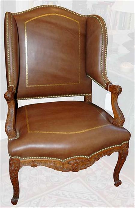 Lot image - Regence Carved Beechwood Winged Armchair