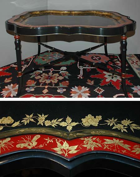 Lot image - Chinese Export Black and Red Lacquered Tole Tray Table