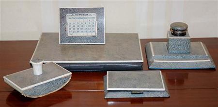 Lot image - Miscellaneous Group of English Art Deco Shagreen and Ivory Desk Set