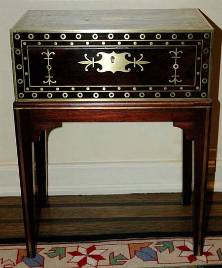 Lot image - William IV Brass-Mounted Lap Desk Now Mounted as a Side Table