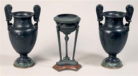 Lot image - Pair of Italian Bronze Urns; Together with a Bronze Athienienne