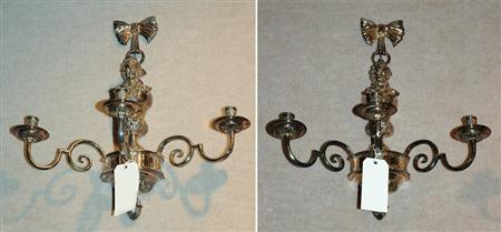 Lot image - Pair of Louis XVI Style Silvered Metal Three-Light Sconces