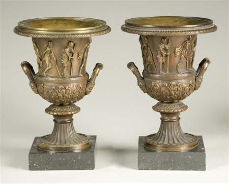 Lot image - Pair of Continental Neoclassical Bronze Urns