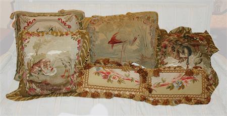 Lot image - Group of Four Aubusson Pillows; Together with Two Aubusson Small Pillows