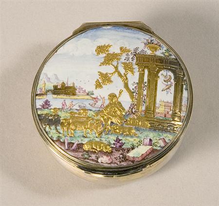Lot image - German Silver and Enamel Snuff Box