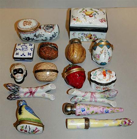 Lot image - Group of European Porcelain and Enamel Boxes and Table Articles