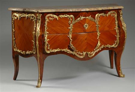 Lot image - Louis XV Gilt-Bronze Mounted Rosewood and Mahogany Commode