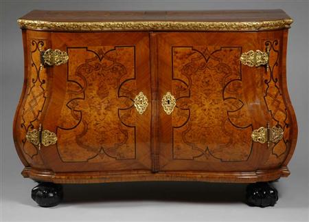 Lot image - German Gilt-Bronze Mounted Marquetry Inlaid Walnut Side Cabinet