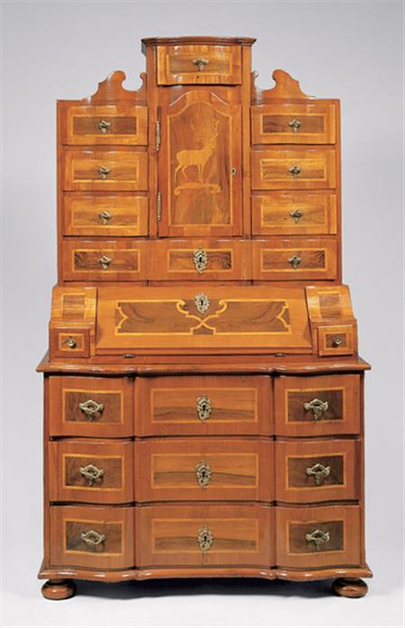 Lot image - German Baroque Inlaid Walnut Schreibschrank