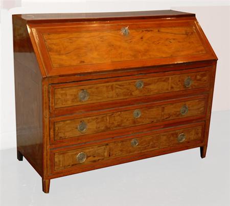 Lot image - Provincial Continental Fruitwood and Walnut Slant Front Desk