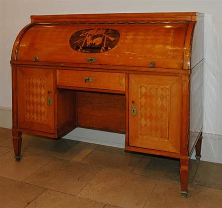 Lot image - Continental Neoclassical Inlaid Fruitwood Bureau a Cylindre