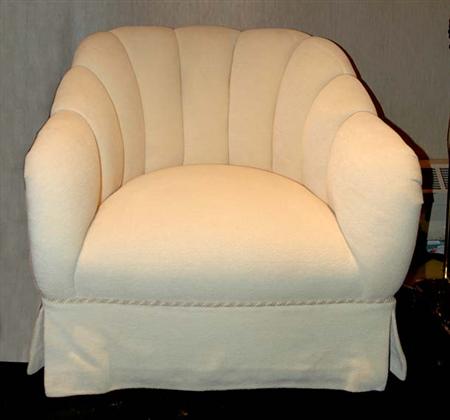 Lot image - Cream Chenille Upholstered Tub Chair