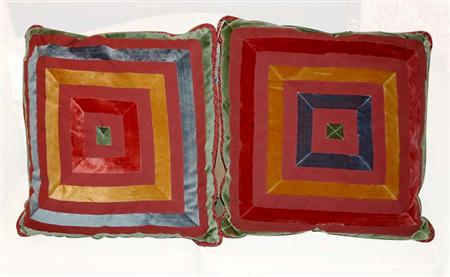 Lot image - Group of Four Velvet and Cotton Multicolor Pillows