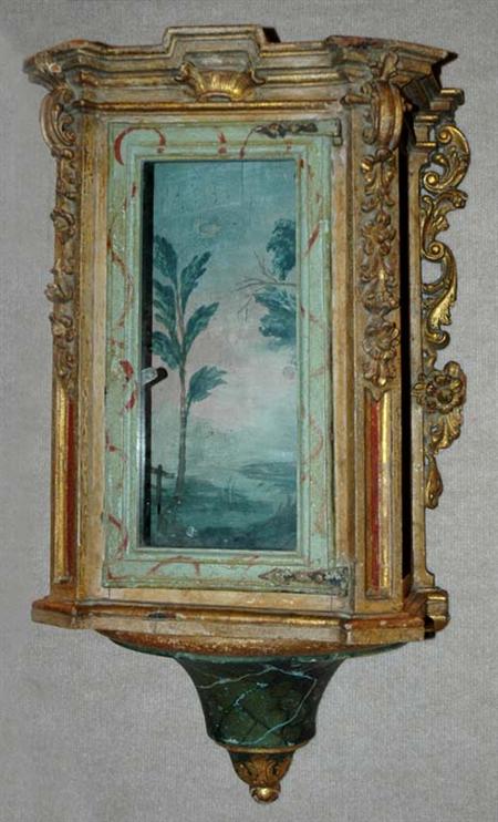 Lot image - Italian Rococo Painted and Gilt-Wood Hanging Vitrine