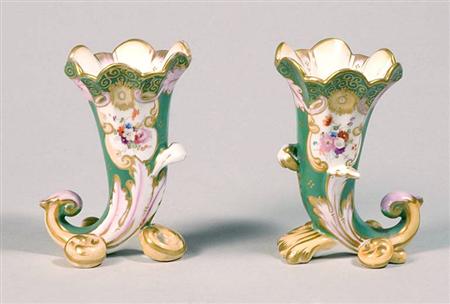 Lot image - Pair of English Porcelain Cornucopia Vases