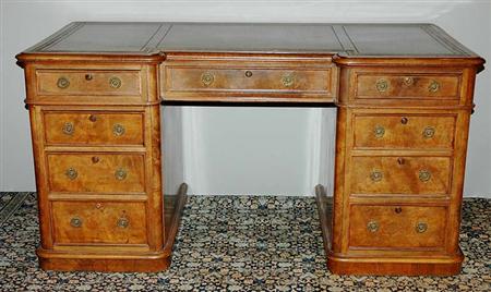 Lot image - Victorian Burl Walnut Pedestal Desk