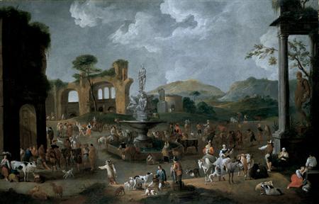 Lot image - Peeter van Bredael Flemish, 1629-1719 A Market In Italy