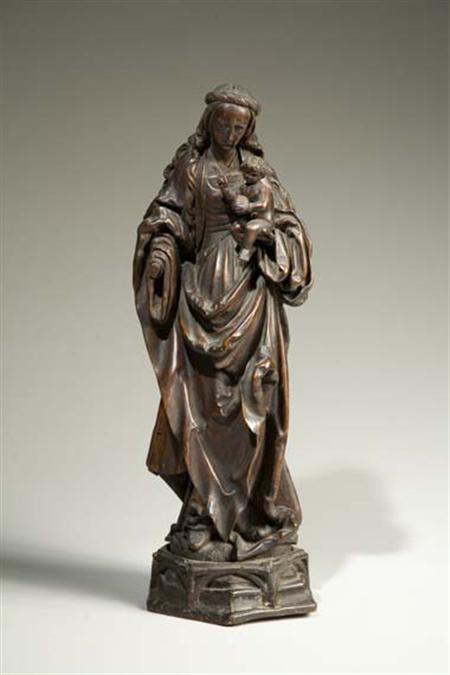 Lot image - Continental Carved Wood Figure of the Madonna and Child