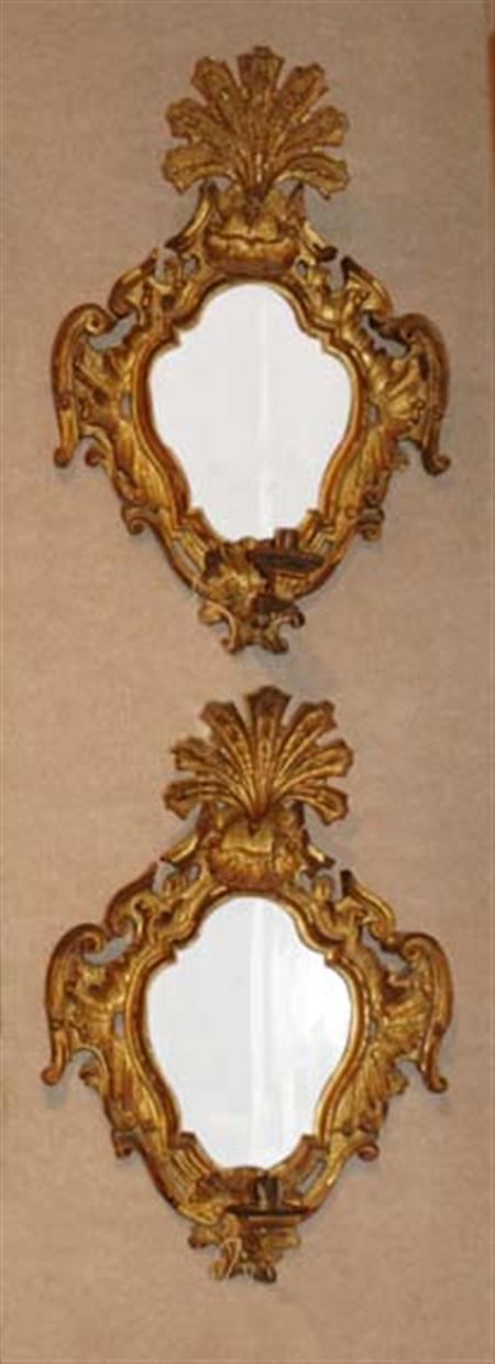 Lot image - Pair of Italian Rococo Style Gilt-Wood Girandole Mirrors