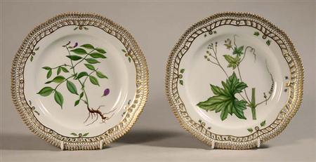 Lot image - Two Royal Copenhagen Flora Danica Porcelain Reticulated Dinner Plates