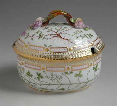 Lot image - Royal Copenhagen Flora Danica Porcelain Oval Covered Sauce Tureen