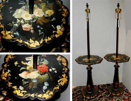 Lot image - Pair of Victorian Painted Black Papier Tole Screens
