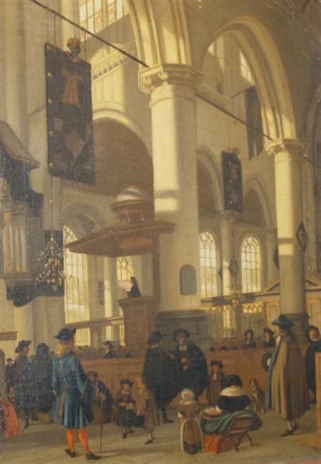 Lot image - Follower of Emanuel de Witte Church Interior with Figures