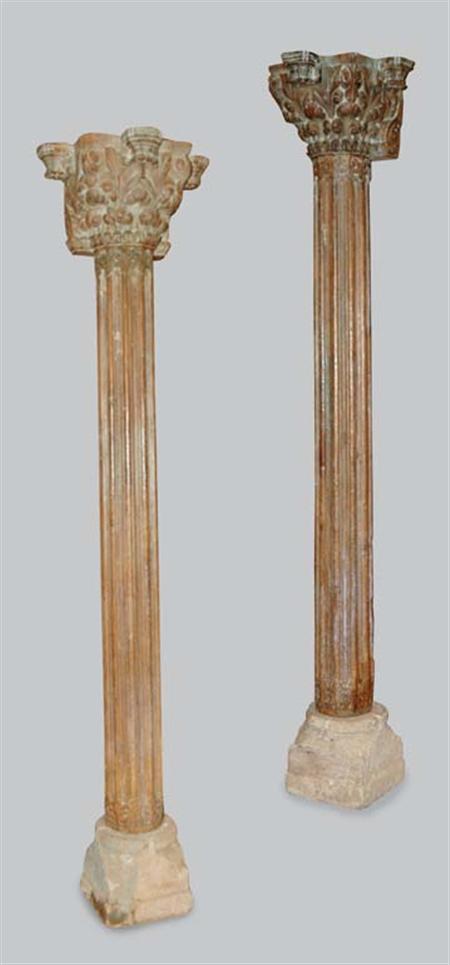 Lot image - Pair of Colonial Carved Wood Columns