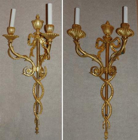 Lot image - Pair of Louis XVI Gilt-Bronze Two-Light Sconces