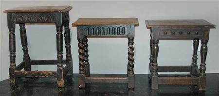 Lot image - Group of Three Charles II Oak Joint Stools