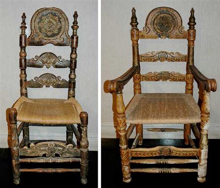 Lot image - Assembled Set of Ten Provincial Spanish Painted Chairs