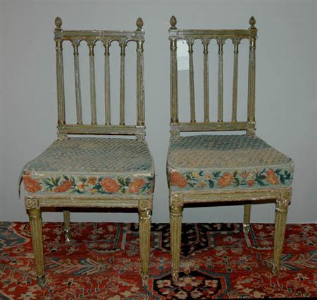 Lot image - Pair of Louis XVI Green Painted Side Chairs